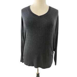 CAbi Charcoal Grey Super Soft V Neck Long Sleeve Dream Tee, Size Large